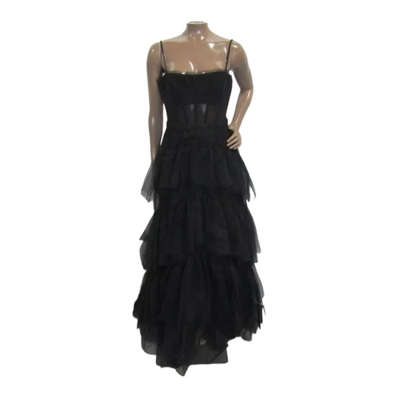 BCBGMaxAzria Black Corset Tulle Tiered Ruffle Formal Maxi Gown Size US 6 NWT - Picture 9 of 13